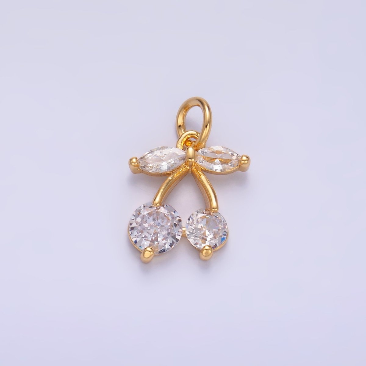 24K Gold Filled Clear CZ Cherry Fruit Charm in Gold & Silver | W807