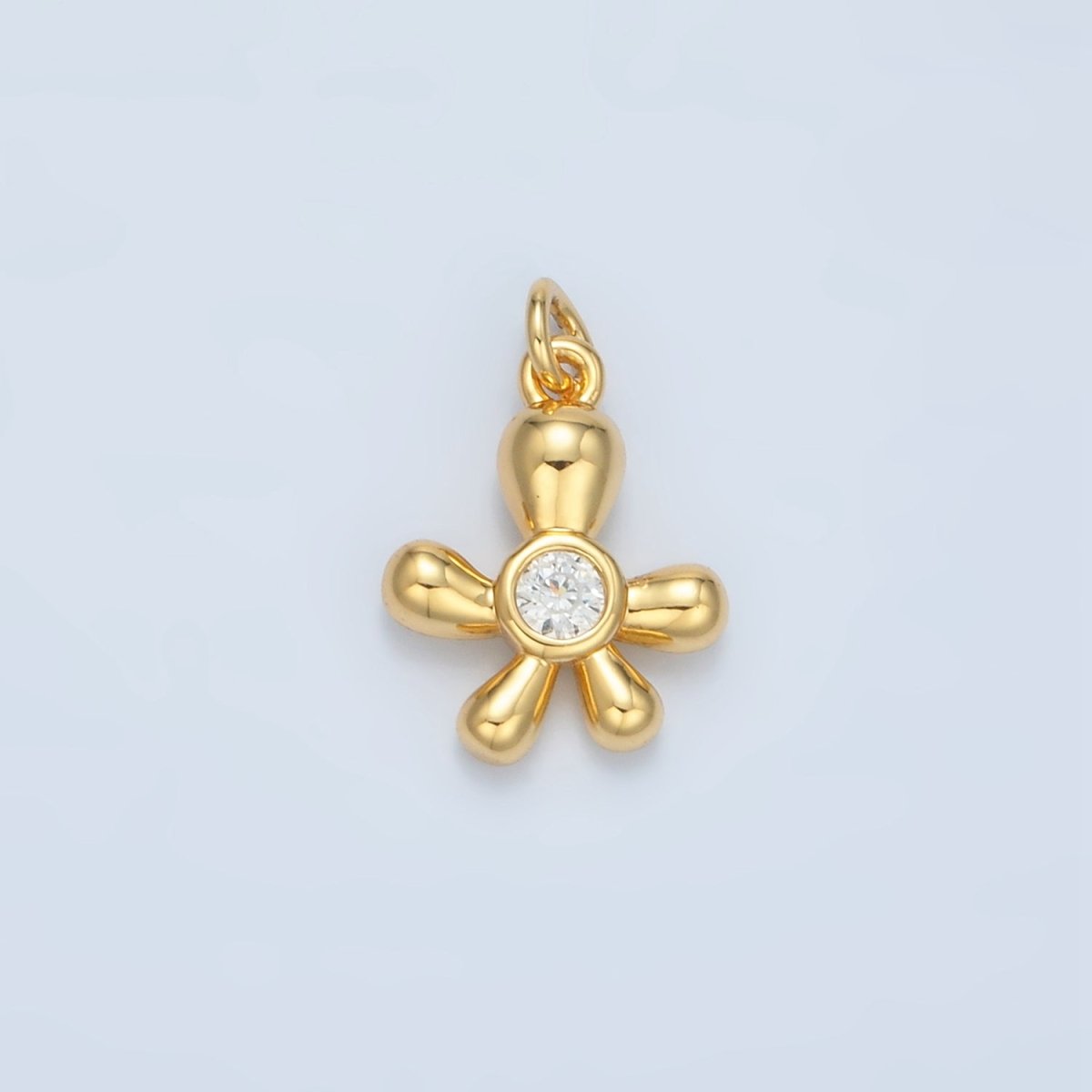24K Gold Filled Clear CZ Chubby Flower Petal Mini Charm in Gold & Silver | E396