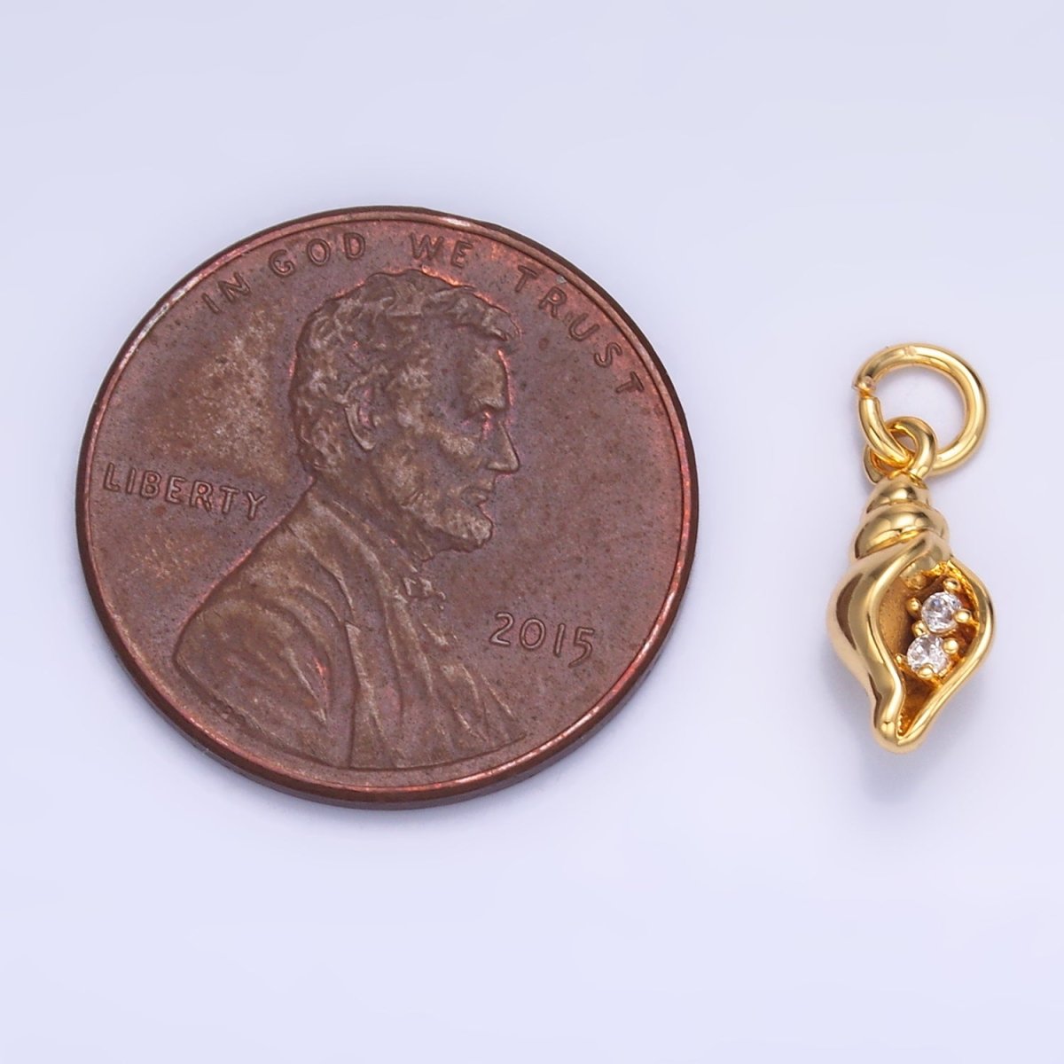 24K Gold Filled Clear CZ Conch Sea Shell Charm in Gold & Silver | W878