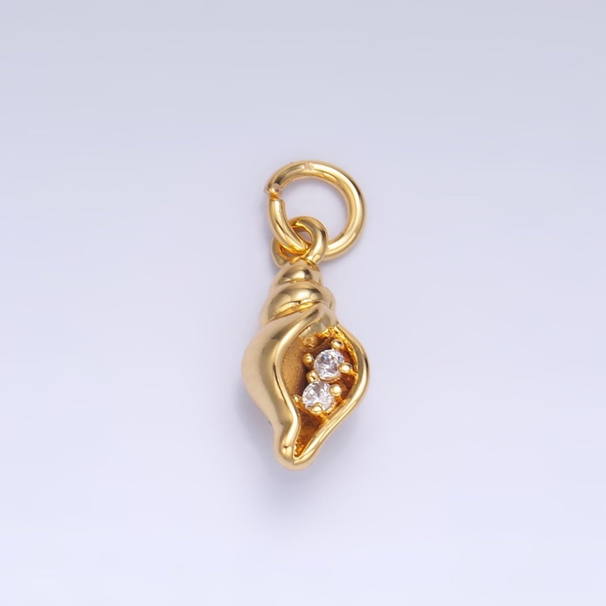 24K Gold Filled Clear CZ Conch Sea Shell Charm in Gold & Silver | W878