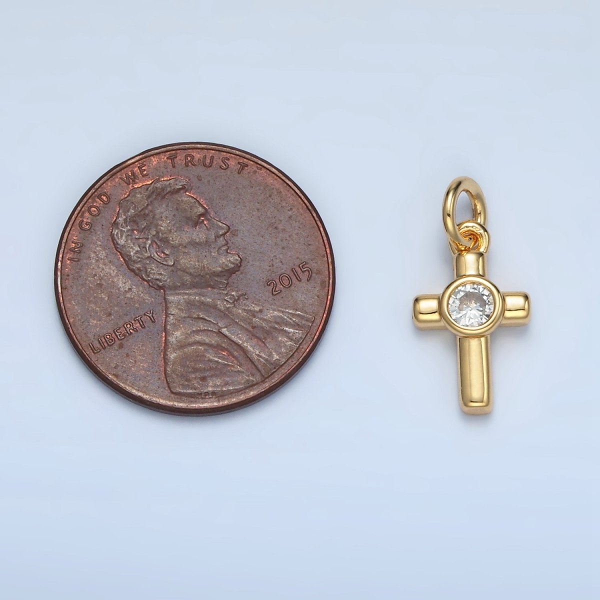 24K Gold Filled Clear CZ Cross Religious Mini Charm | E180 - DLUXCA