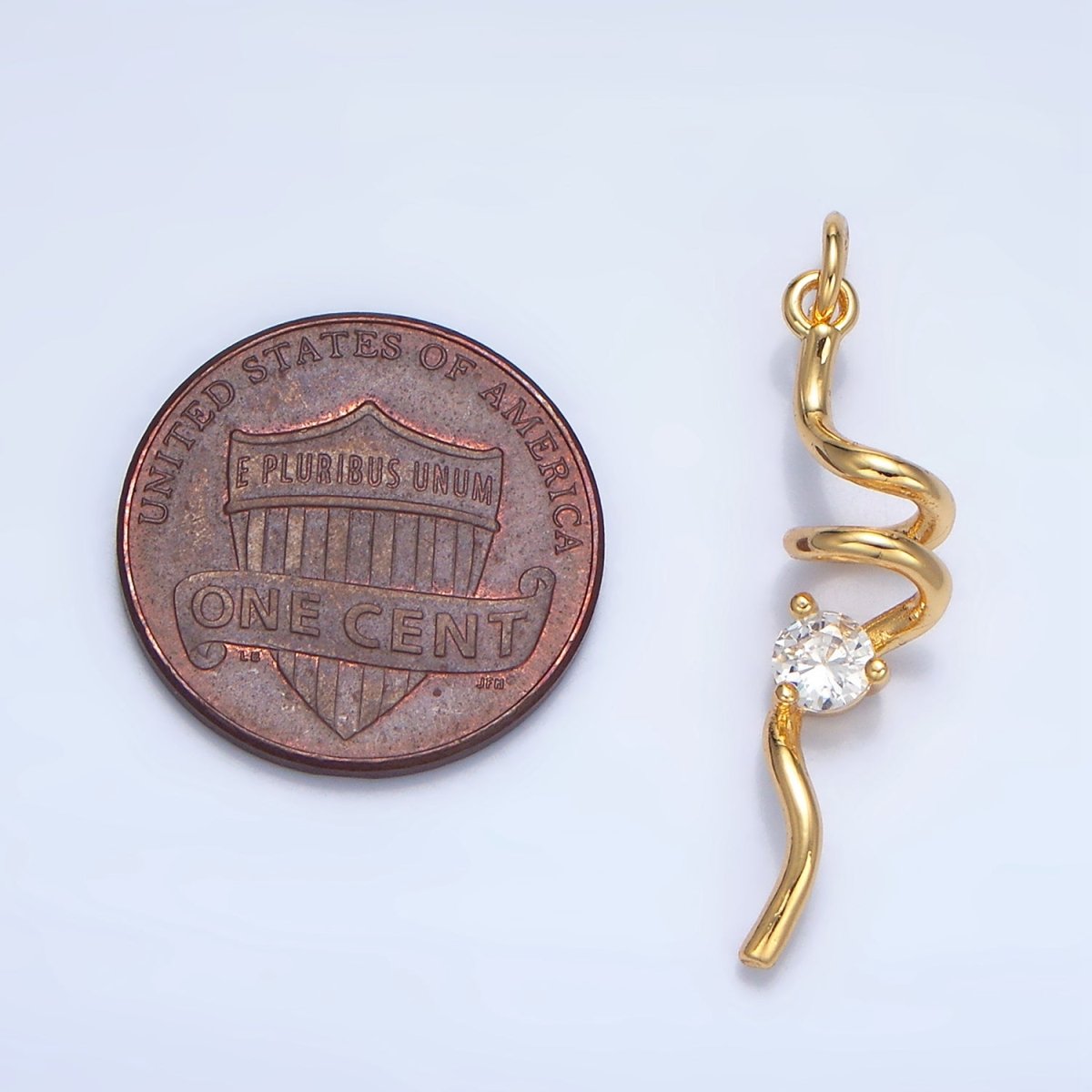 24K Gold Filled Clear CZ Curled Bar Geometric Charm in Gold & Silver | W023