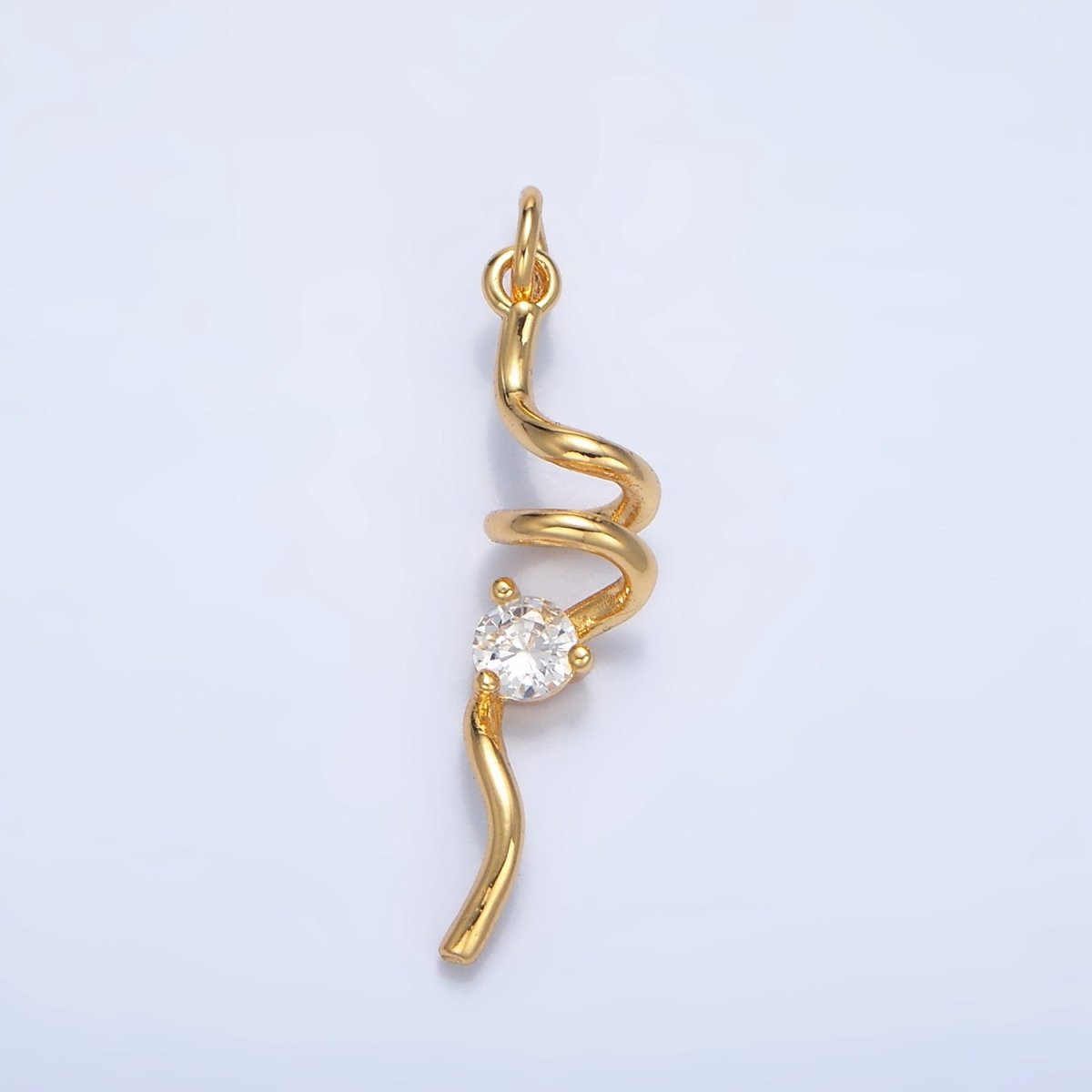24K Gold Filled Clear CZ Curled Bar Geometric Charm in Gold & Silver | W023