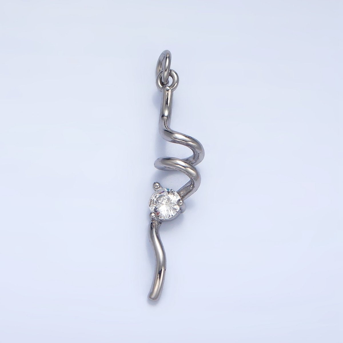 24K Gold Filled Clear CZ Curled Bar Geometric Charm in Gold & Silver | W023