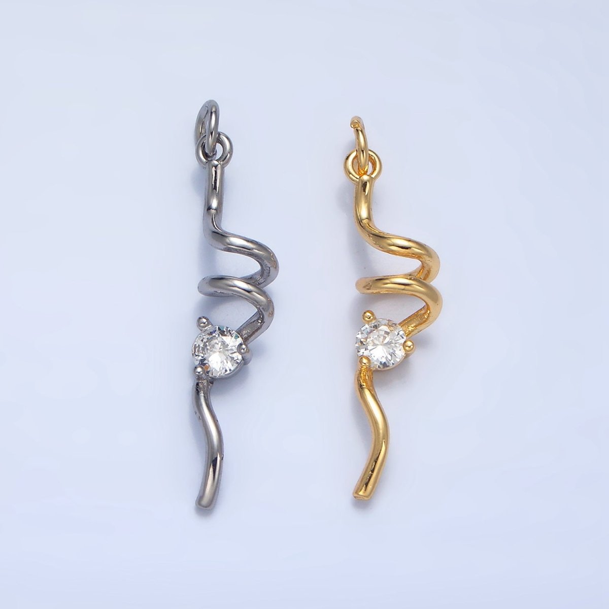 24K Gold Filled Clear CZ Curled Bar Geometric Charm in Gold & Silver | W023