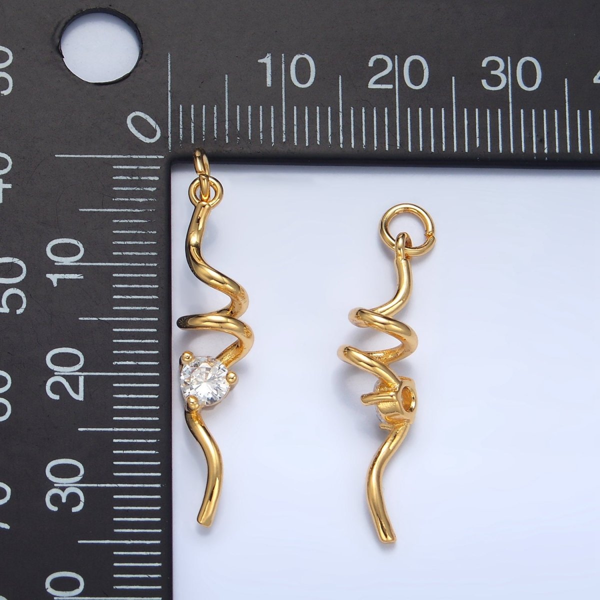 24K Gold Filled Clear CZ Curled Bar Geometric Charm in Gold & Silver | W023