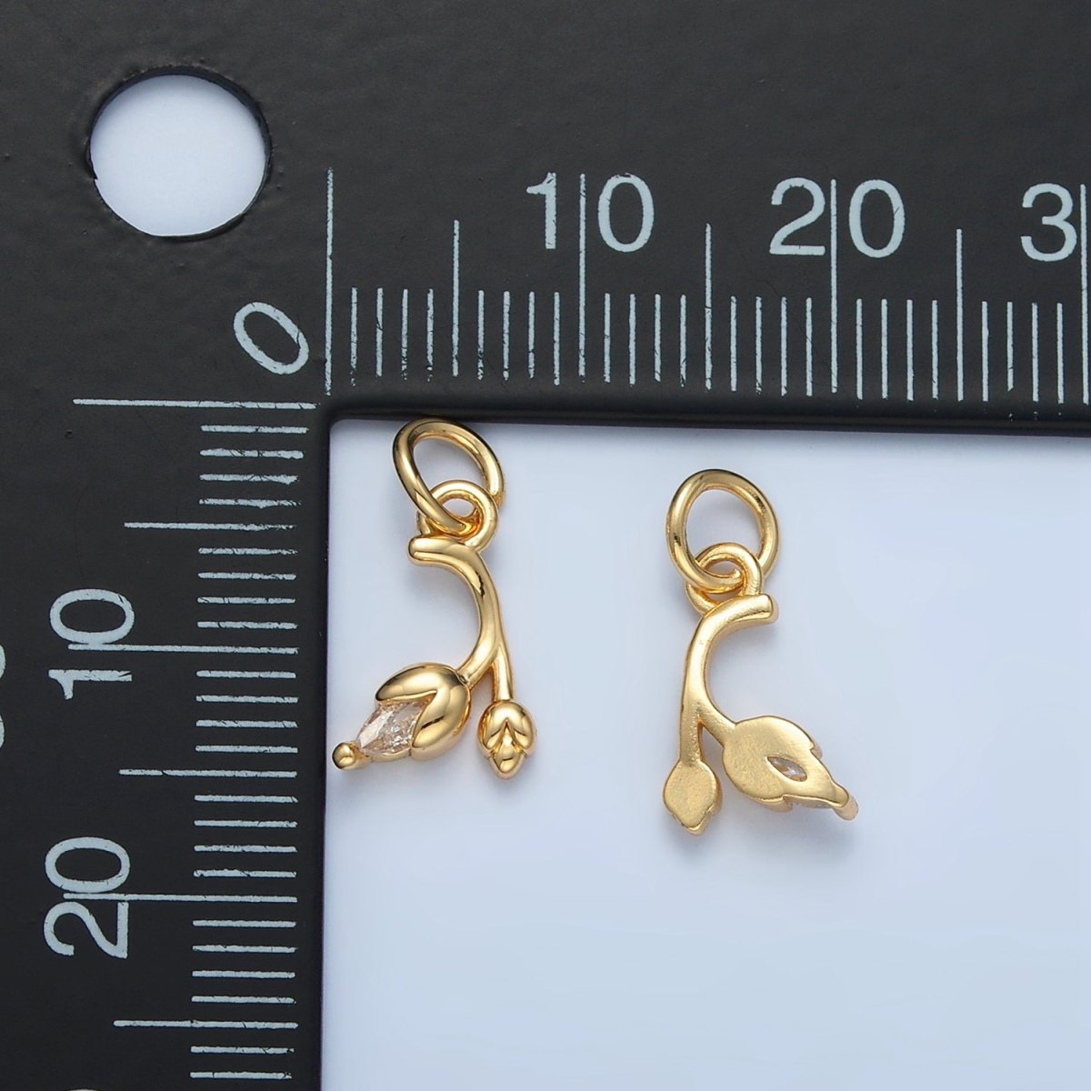 24K Gold Filled Clear CZ Curved Tulip Flower Nature Charm | X312 - DLUXCA