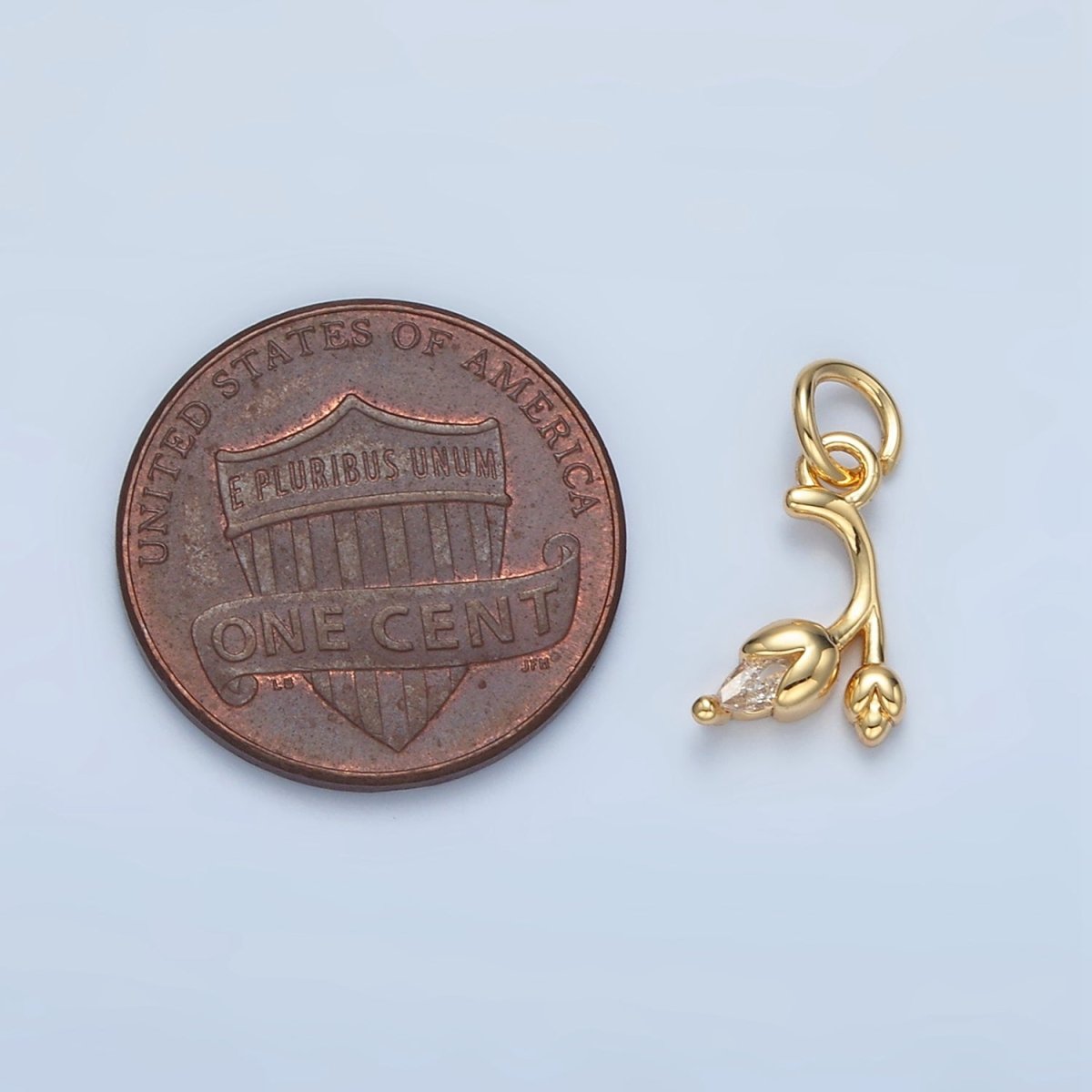 24K Gold Filled Clear CZ Curved Tulip Flower Nature Charm | X312 - DLUXCA