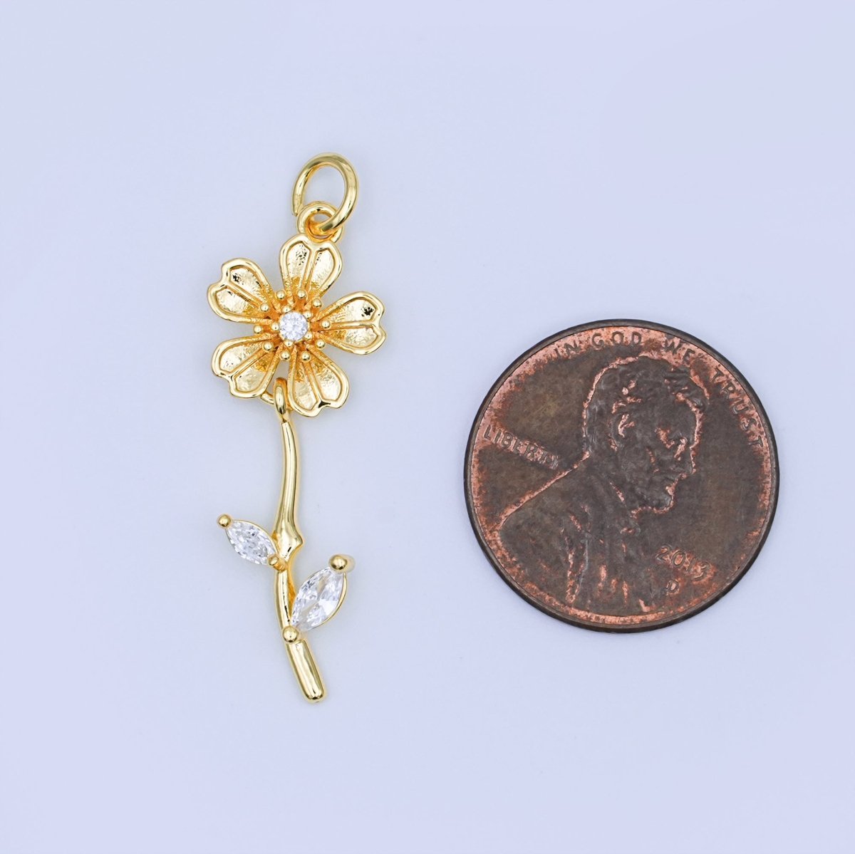 24K Gold Filled Clear CZ Daisy Flower Charm | AF458 - DLUXCA