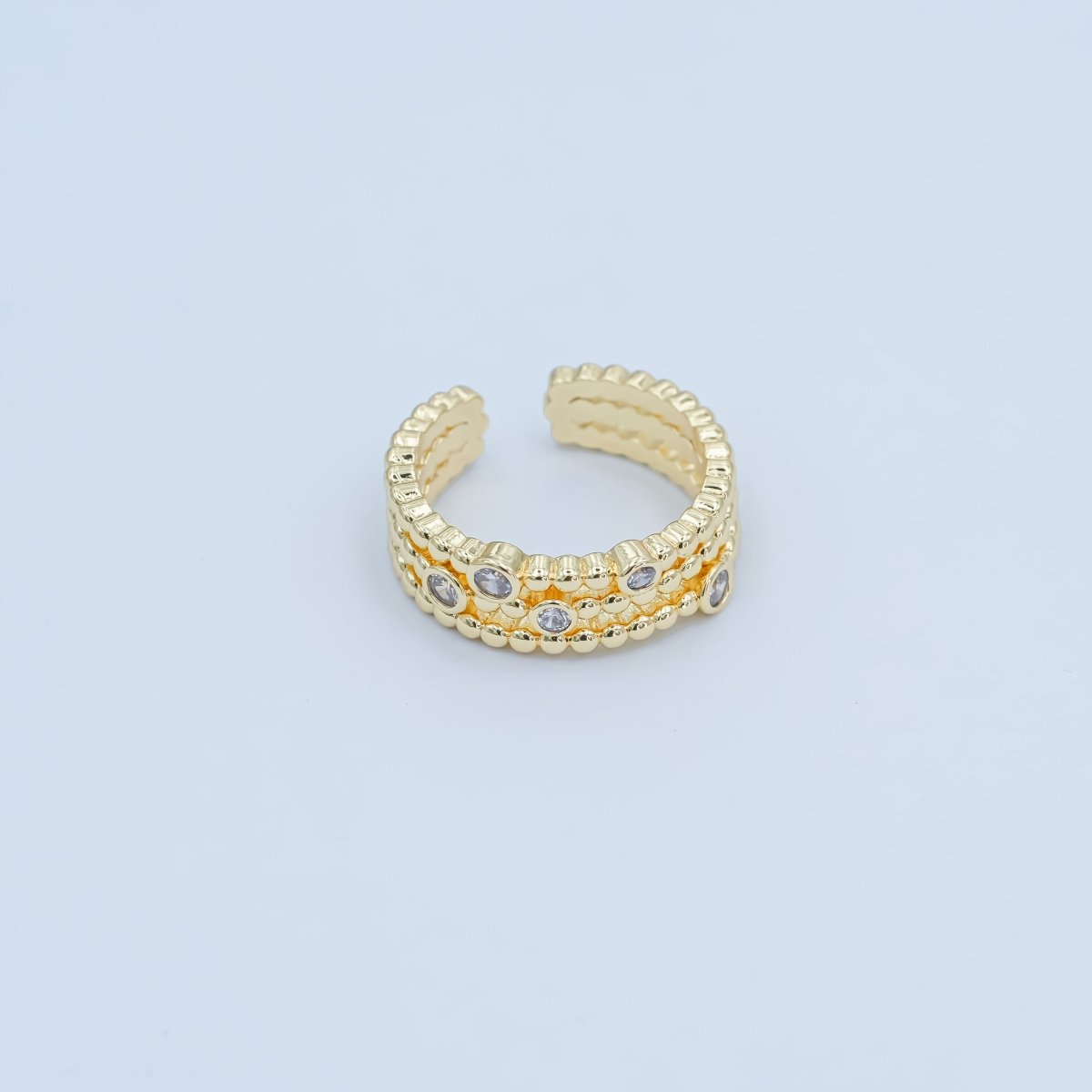 24K Gold Filled Clear CZ Dotted Bubble Triple Band Ring | O999 - DLUXCA