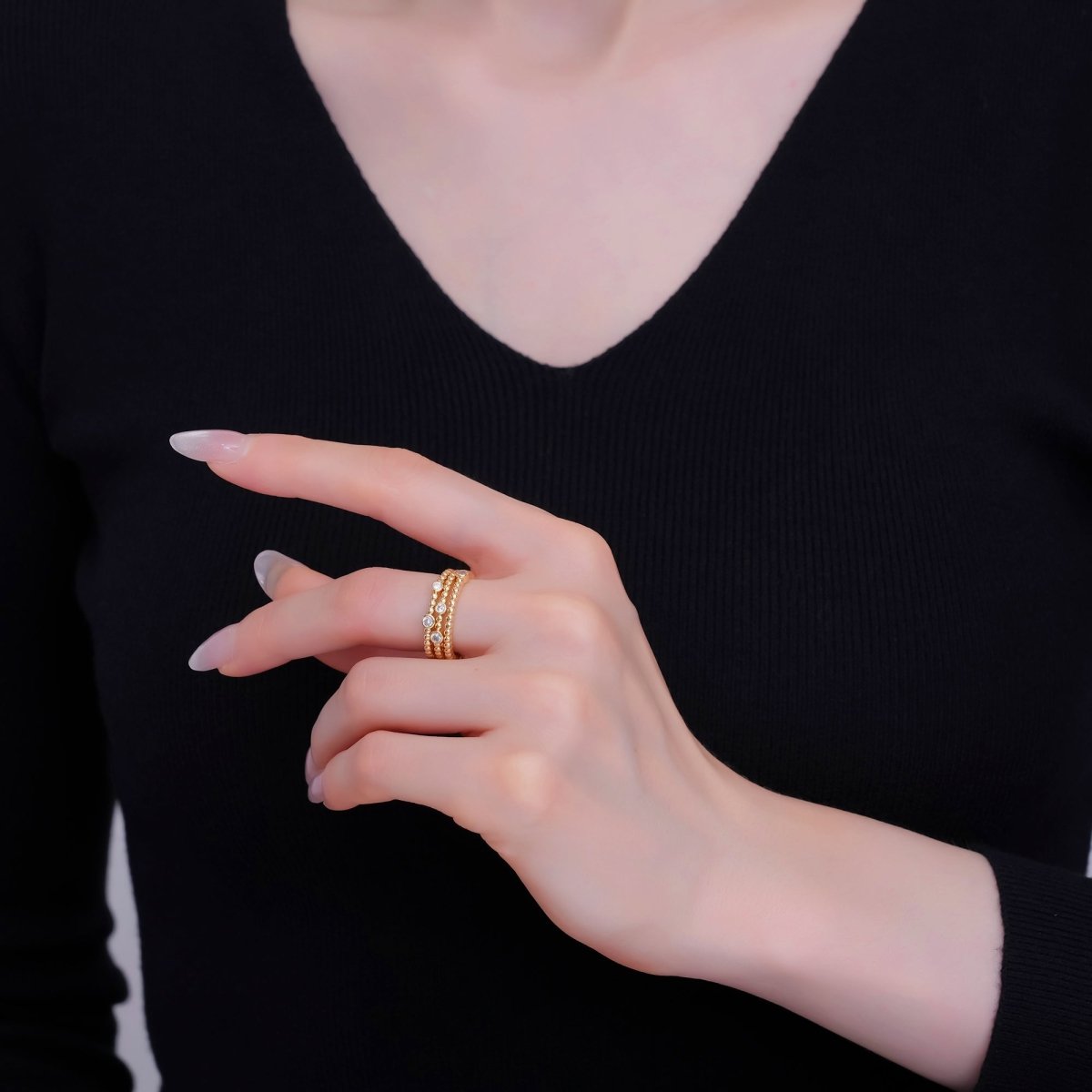 24K Gold Filled Clear CZ Dotted Bubble Triple Band Ring | O999 - DLUXCA