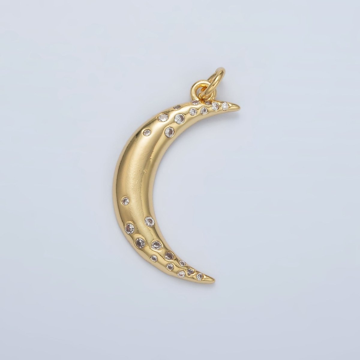 24K Gold Filled Clear CZ Dotted Celestial Crescent Moon Charm | E002