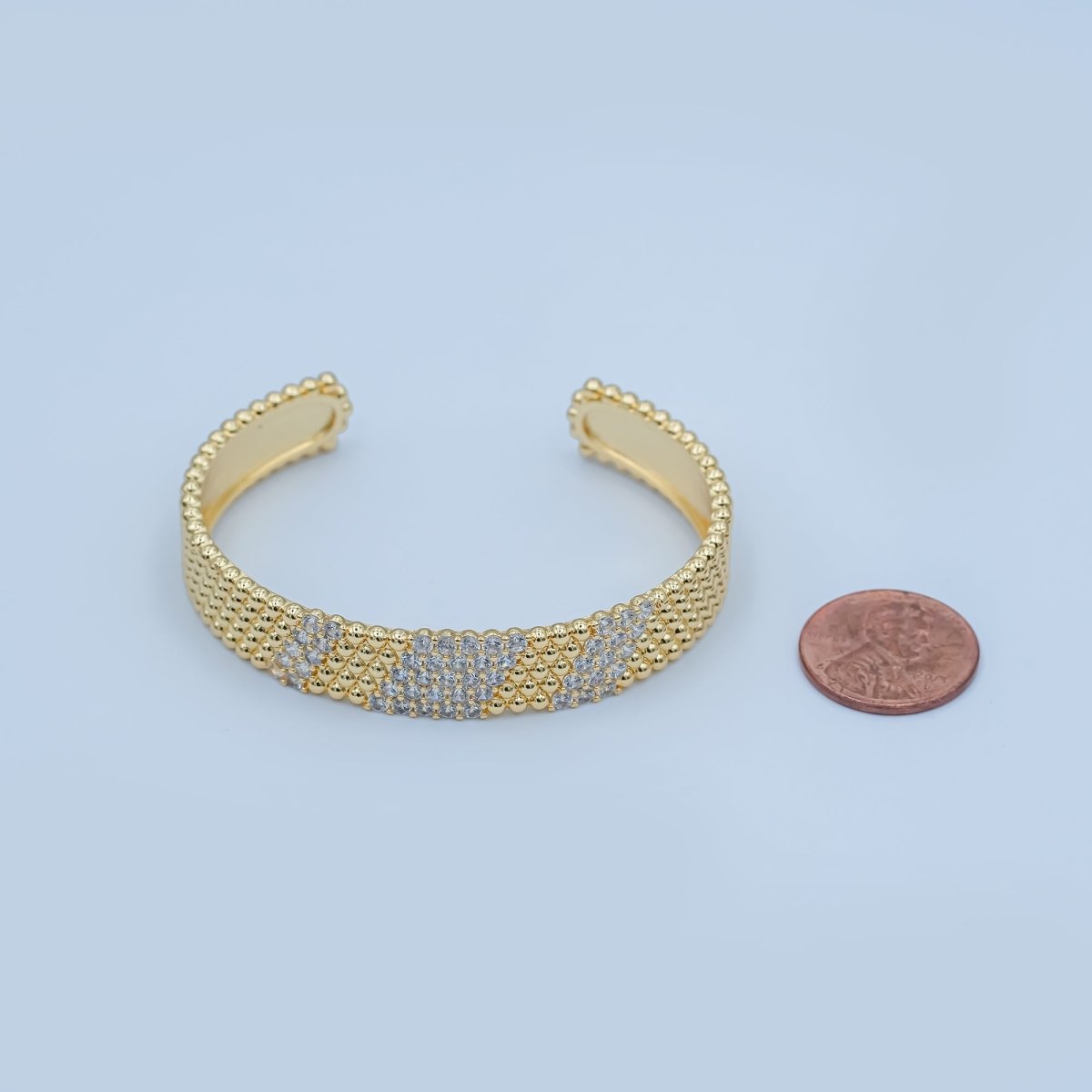 24K Gold Filled Clear CZ Dotted Geometric Cuff Bracelet | WA - 3067 - DLUXCA