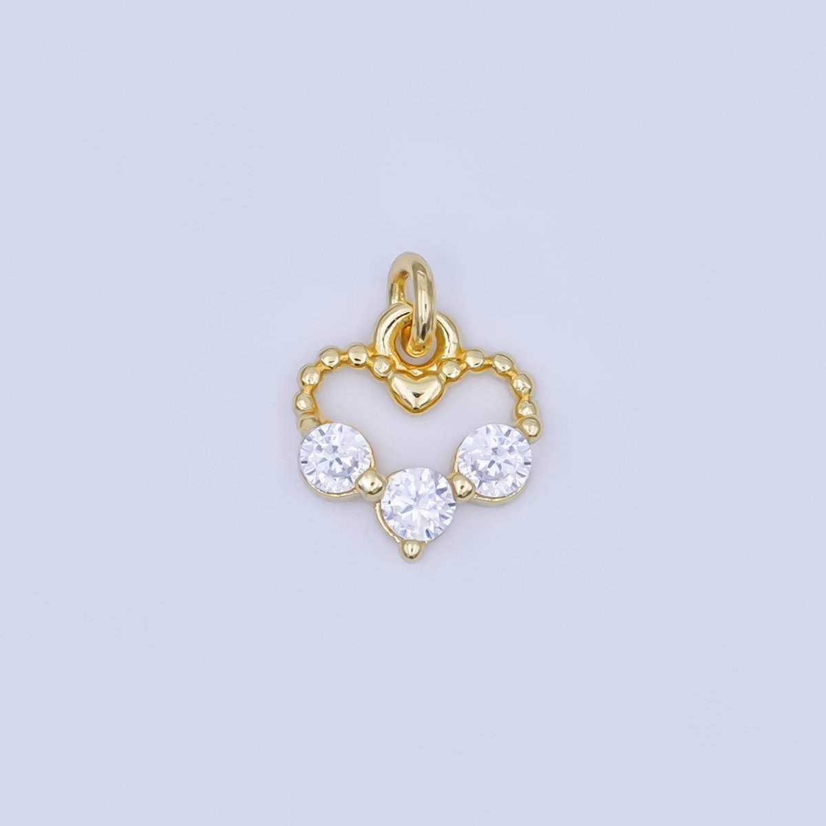 24K Gold Filled Clear CZ Dotted Open Heart Charm | AF446 - DLUXCA