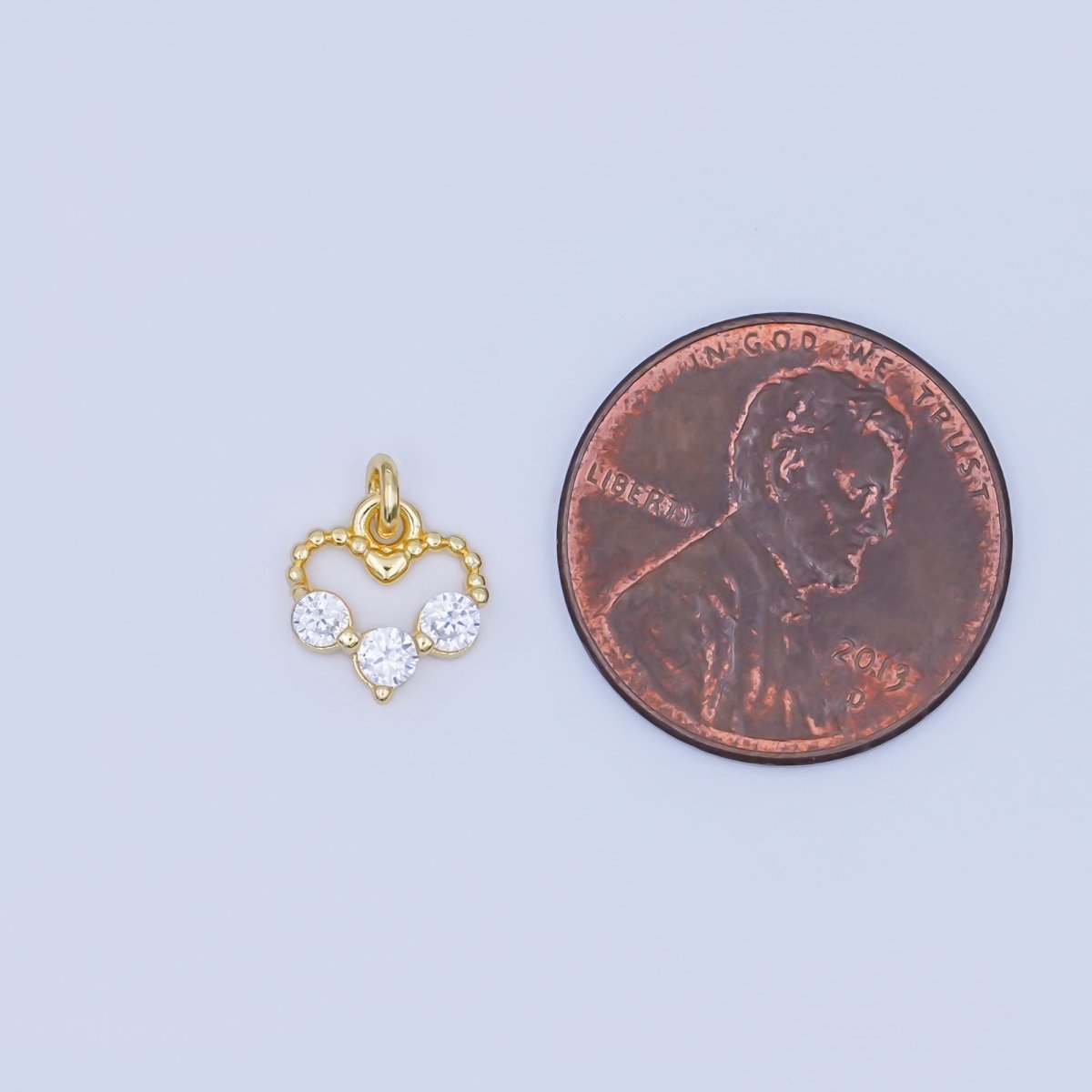 24K Gold Filled Clear CZ Dotted Open Heart Charm | AF446 - DLUXCA