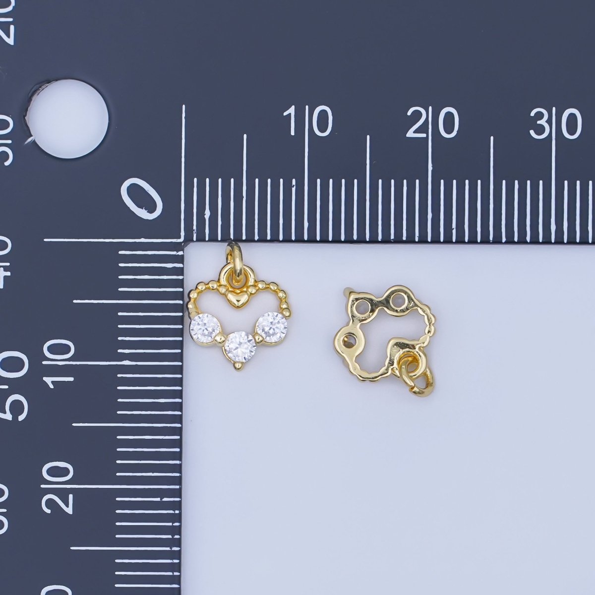 24K Gold Filled Clear CZ Dotted Open Heart Charm | AF446 - DLUXCA