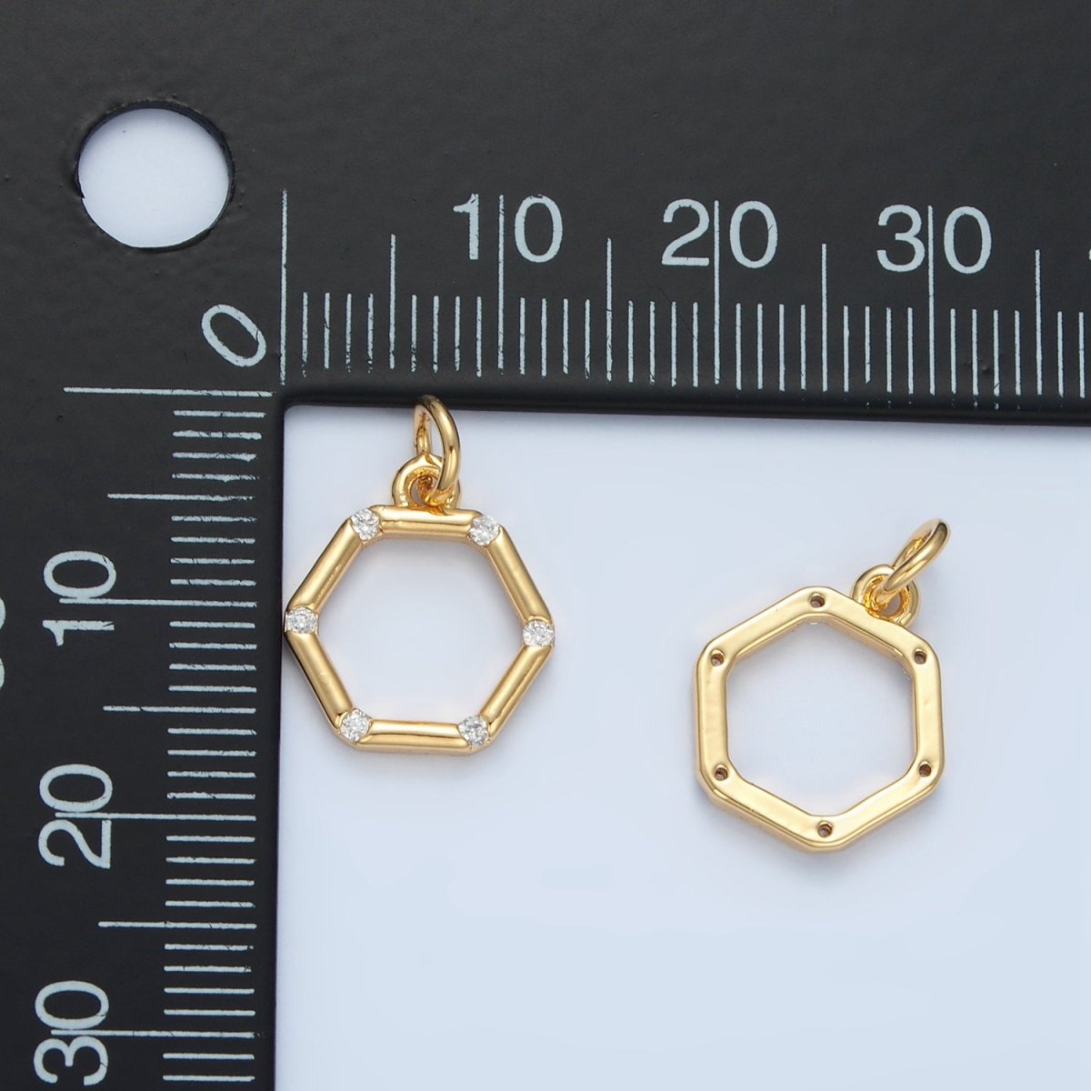 24K Gold Filled Clear CZ Dotted Open Hexagonal Charm | X562 - DLUXCA