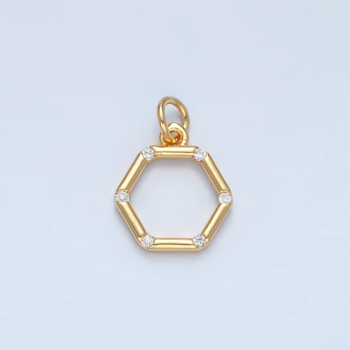 24K Gold Filled Clear CZ Dotted Open Hexagonal Charm | X562 - DLUXCA