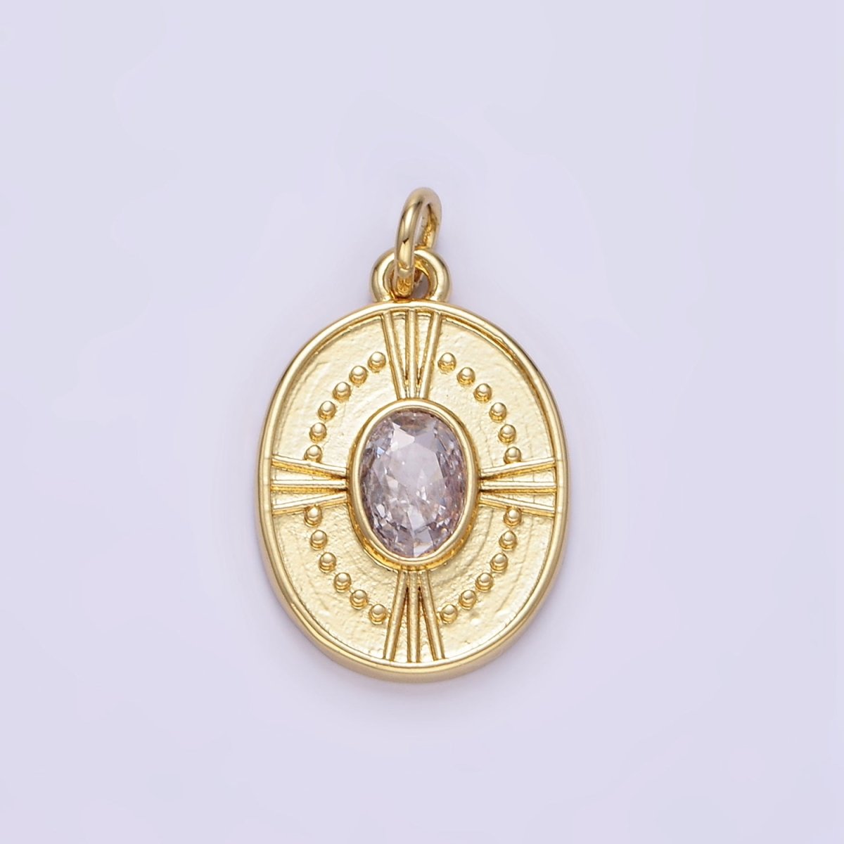 24K Gold Filled Clear CZ Dotted Oval Charm | E344 - DLUXCA