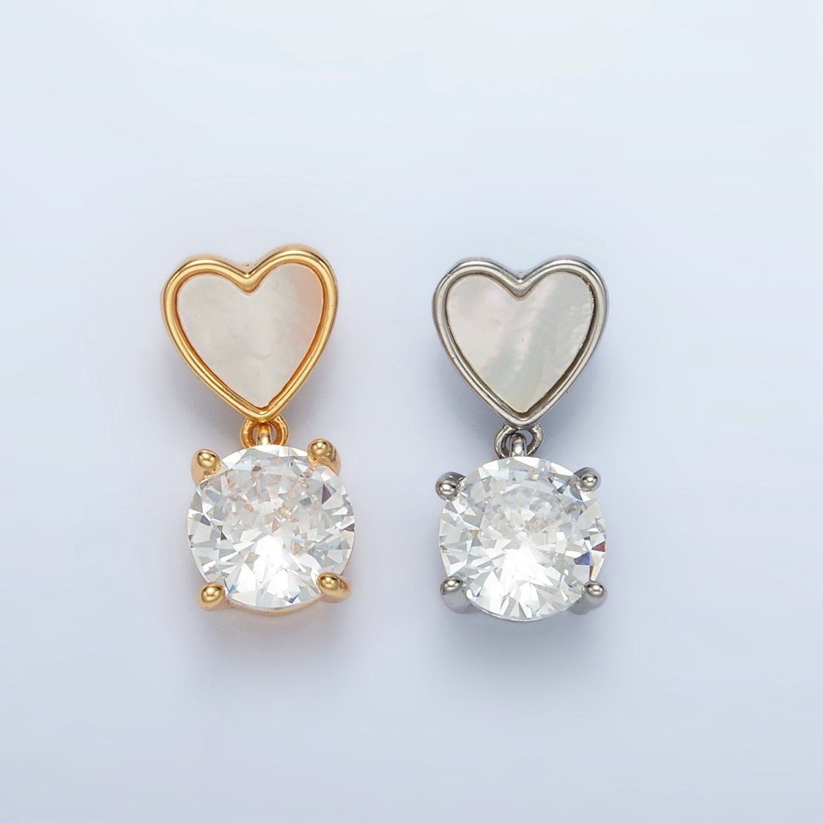 24K Gold Filled Clear CZ Drop Shell Pearl Heart Back Loop Pendant in Gold & Silver | AA1512