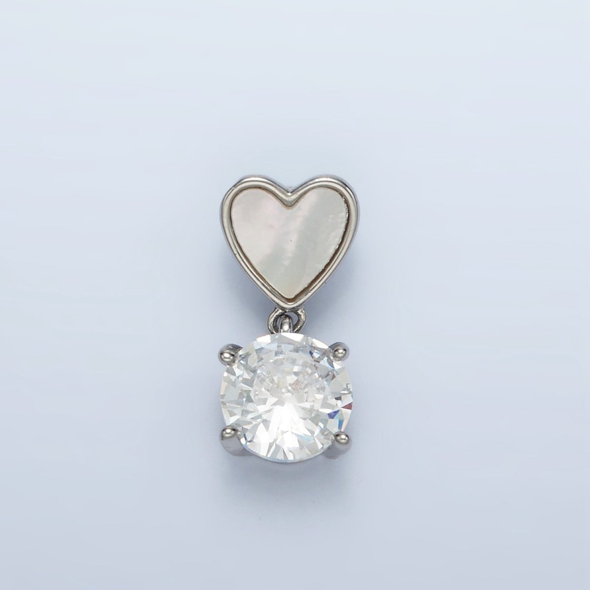 24K Gold Filled Clear CZ Drop Shell Pearl Heart Back Loop Pendant in Gold & Silver | AA1512