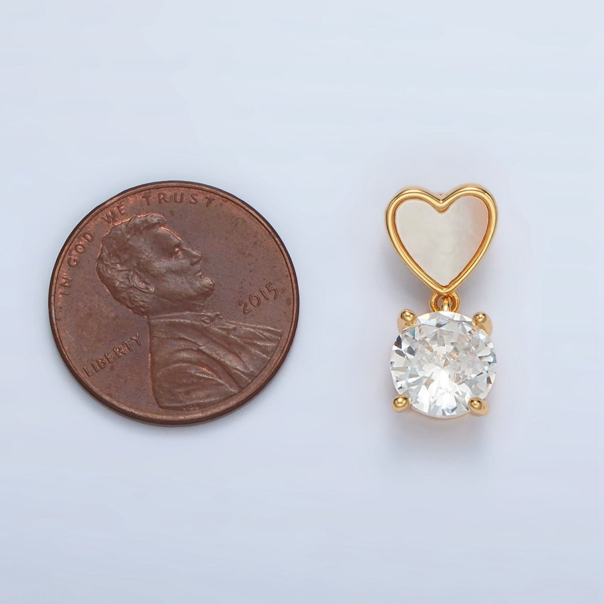 24K Gold Filled Clear CZ Drop Shell Pearl Heart Back Loop Pendant in Gold & Silver | AA1512