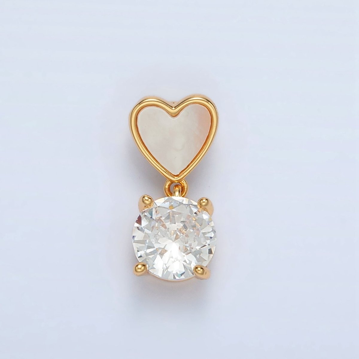24K Gold Filled Clear CZ Drop Shell Pearl Heart Back Loop Pendant in Gold & Silver | AA1512