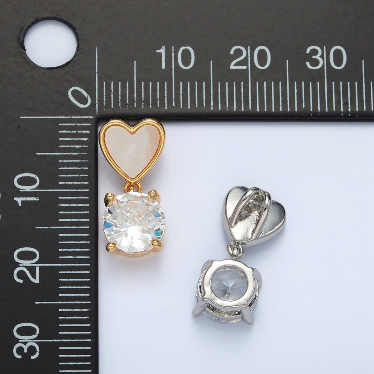 24K Gold Filled Clear CZ Drop Shell Pearl Heart Back Loop Pendant in Gold & Silver | AA1512