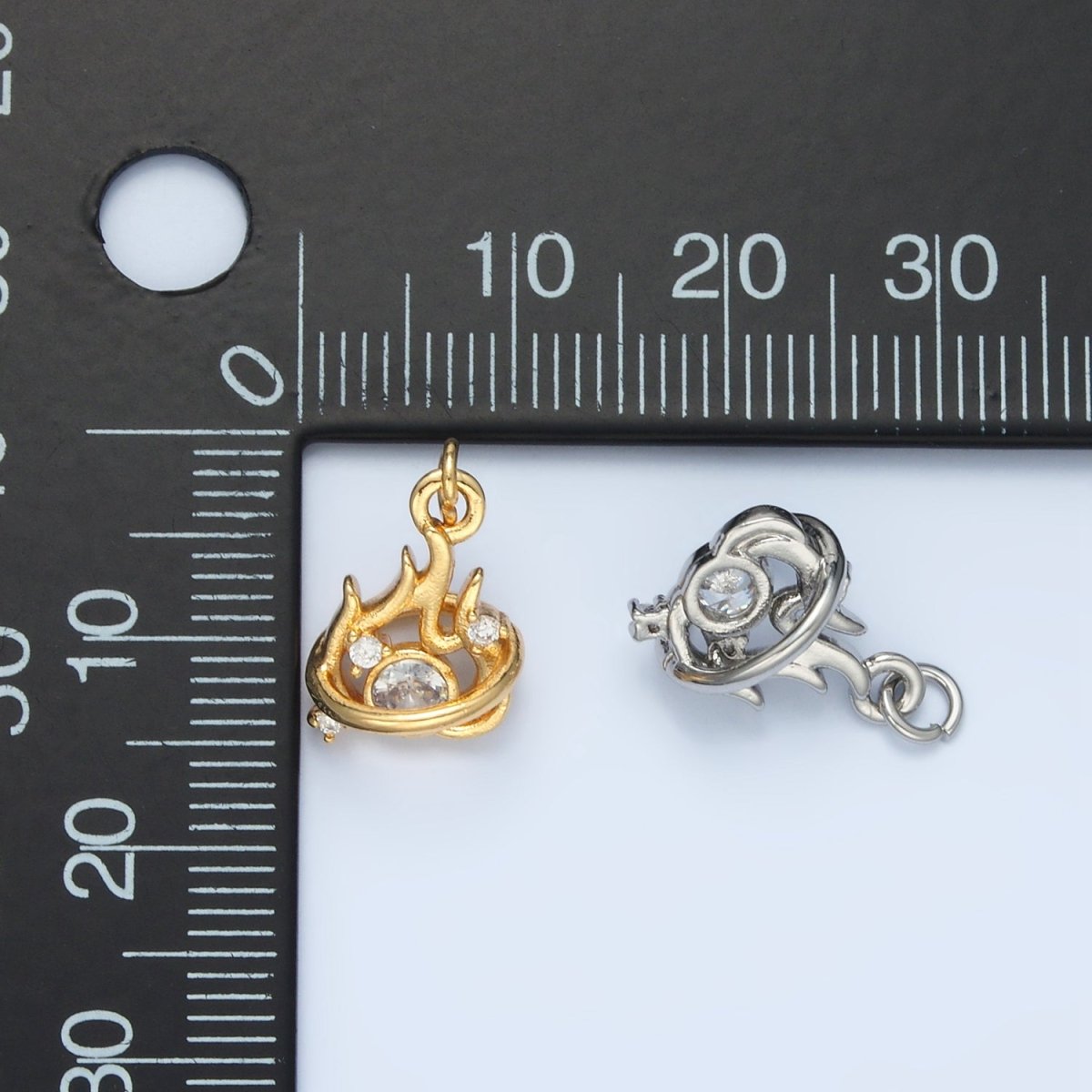 24K Gold Filled Clear CZ Fire Flame Mini Charm in Gold & Silver | E379