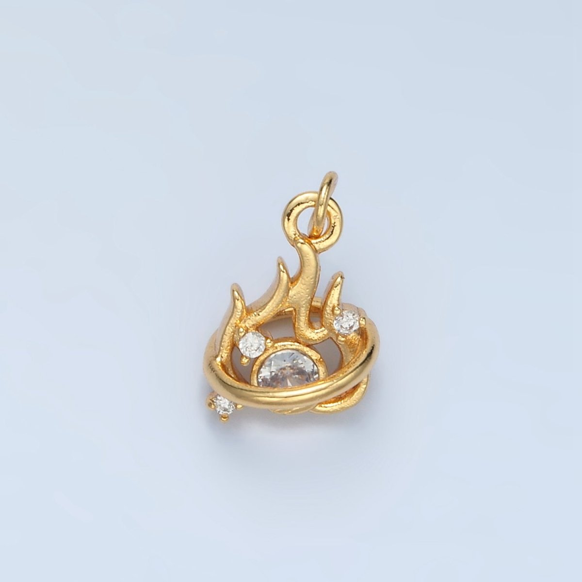 24K Gold Filled Clear CZ Fire Flame Mini Charm in Gold & Silver | E379
