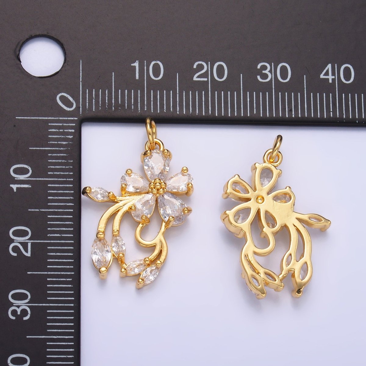 24K Gold Filled Clear CZ Flower Charm | M183 - DLUXCA