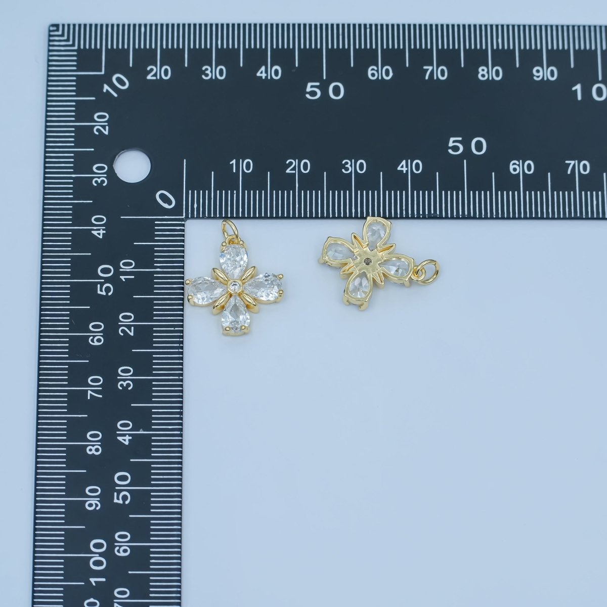 24K Gold Filled Clear CZ Flower Clover Charm | C791 - DLUXCA