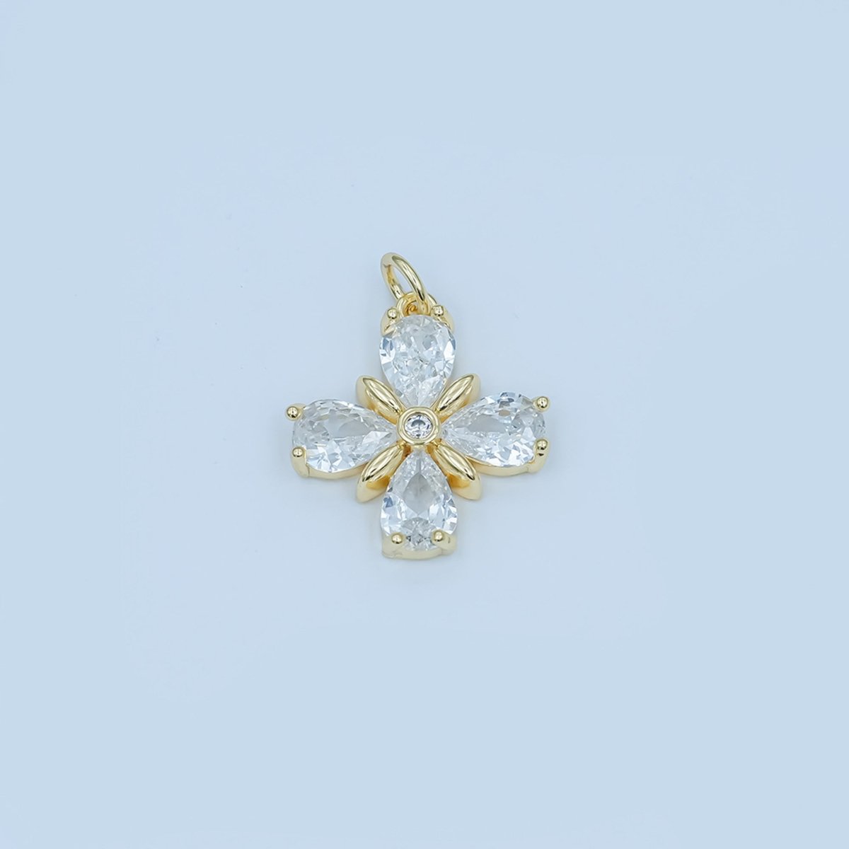 24K Gold Filled Clear CZ Flower Clover Charm | C791 - DLUXCA