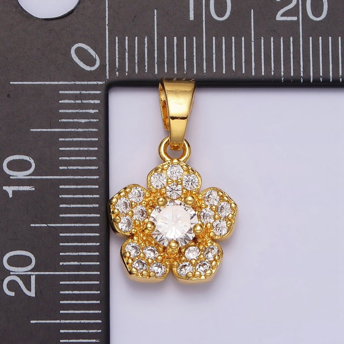 24K Gold Filled Clear CZ Flower Micro Paved Nature Pendant in Gold & Silver | AA471 AA472