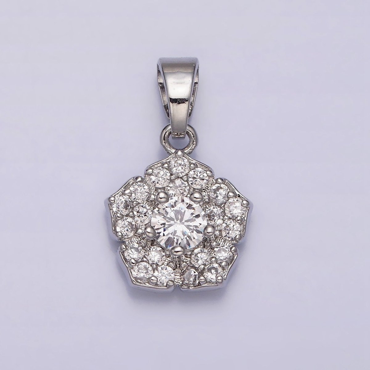 24K Gold Filled Clear CZ Flower Micro Paved Nature Pendant in Gold & Silver | AA471 AA472