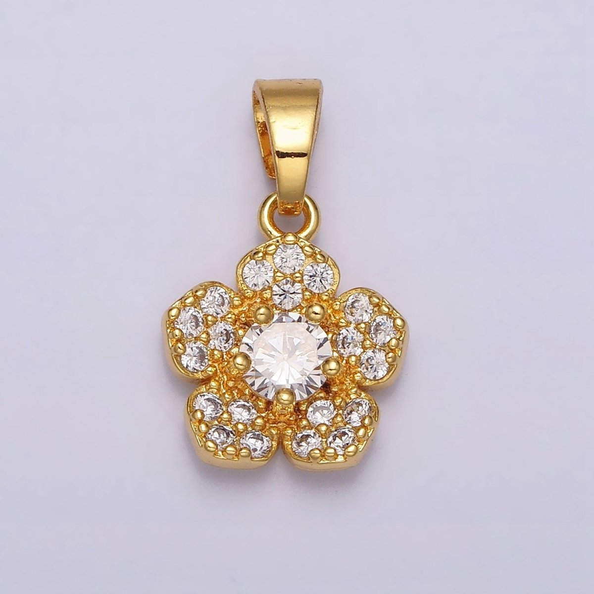 24K Gold Filled Clear CZ Flower Micro Paved Nature Pendant in Gold & Silver | AA471 AA472