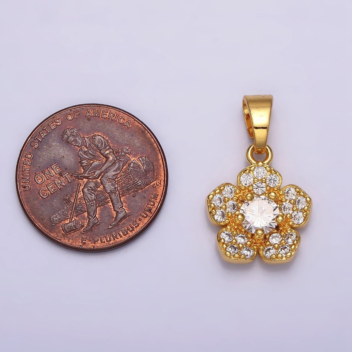 24K Gold Filled Clear CZ Flower Micro Paved Nature Pendant in Gold & Silver | AA471 AA472