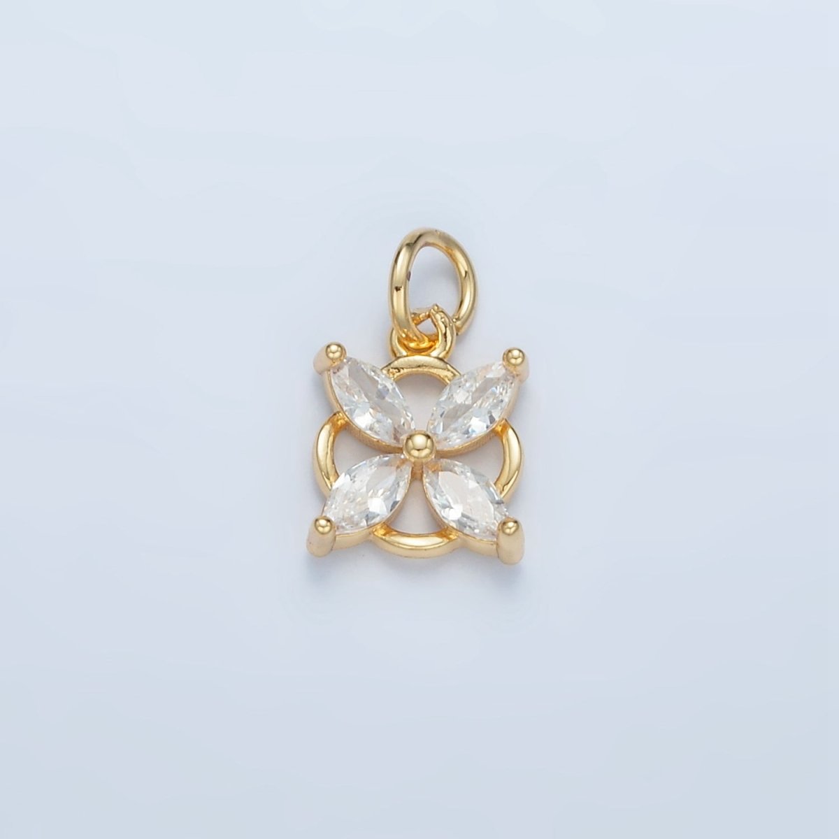 24K Gold Filled Clear CZ Flower Open Bezel Charm | E731 - DLUXCA