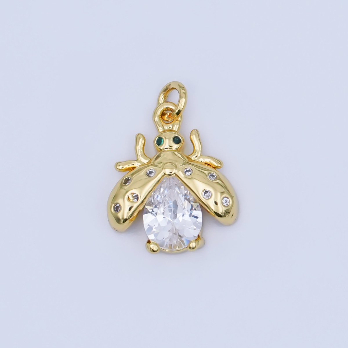 24K Gold Filled Clear CZ Flying Ladybug Insect Charm | AJ292 - DLUXCA