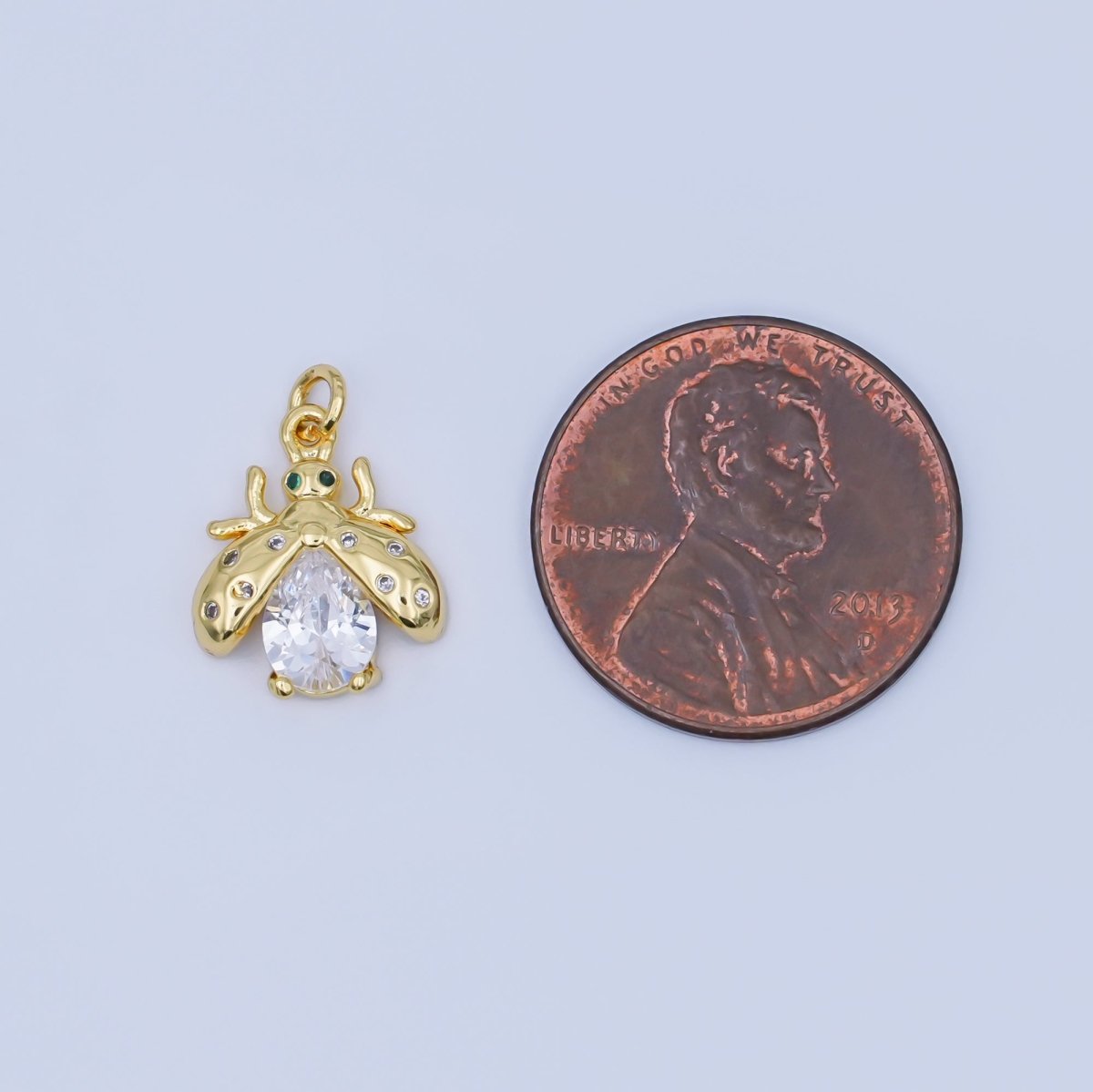 24K Gold Filled Clear CZ Flying Ladybug Insect Charm | AJ292 - DLUXCA
