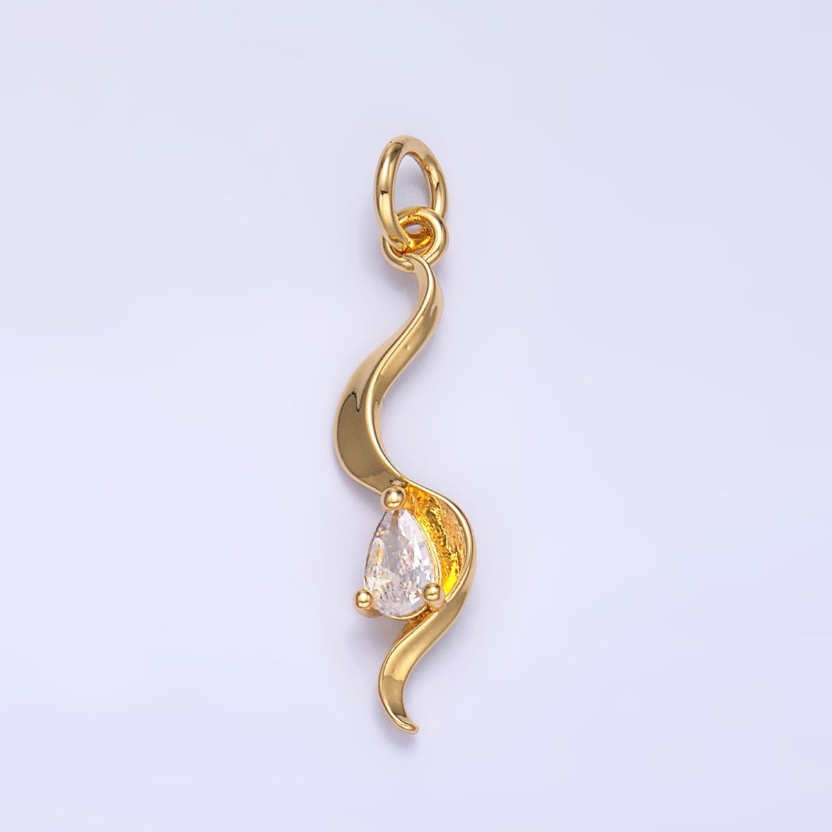 24K Gold Filled Clear CZ Geometric Curve Charm in Gold & Silver | W813