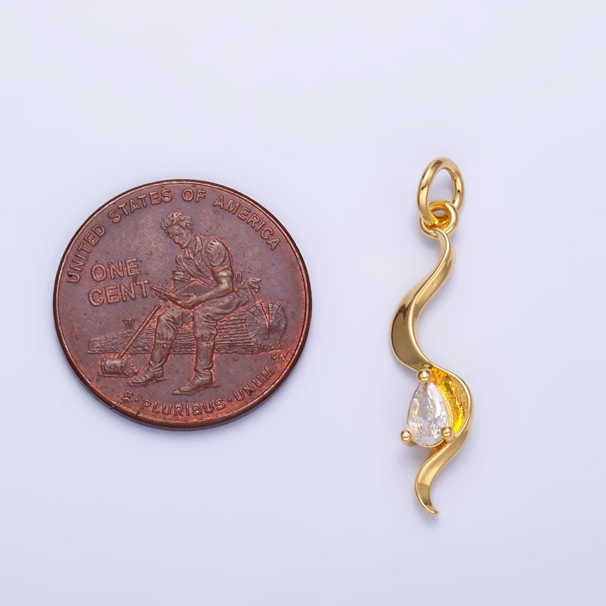 24K Gold Filled Clear CZ Geometric Curve Charm in Gold & Silver | W813