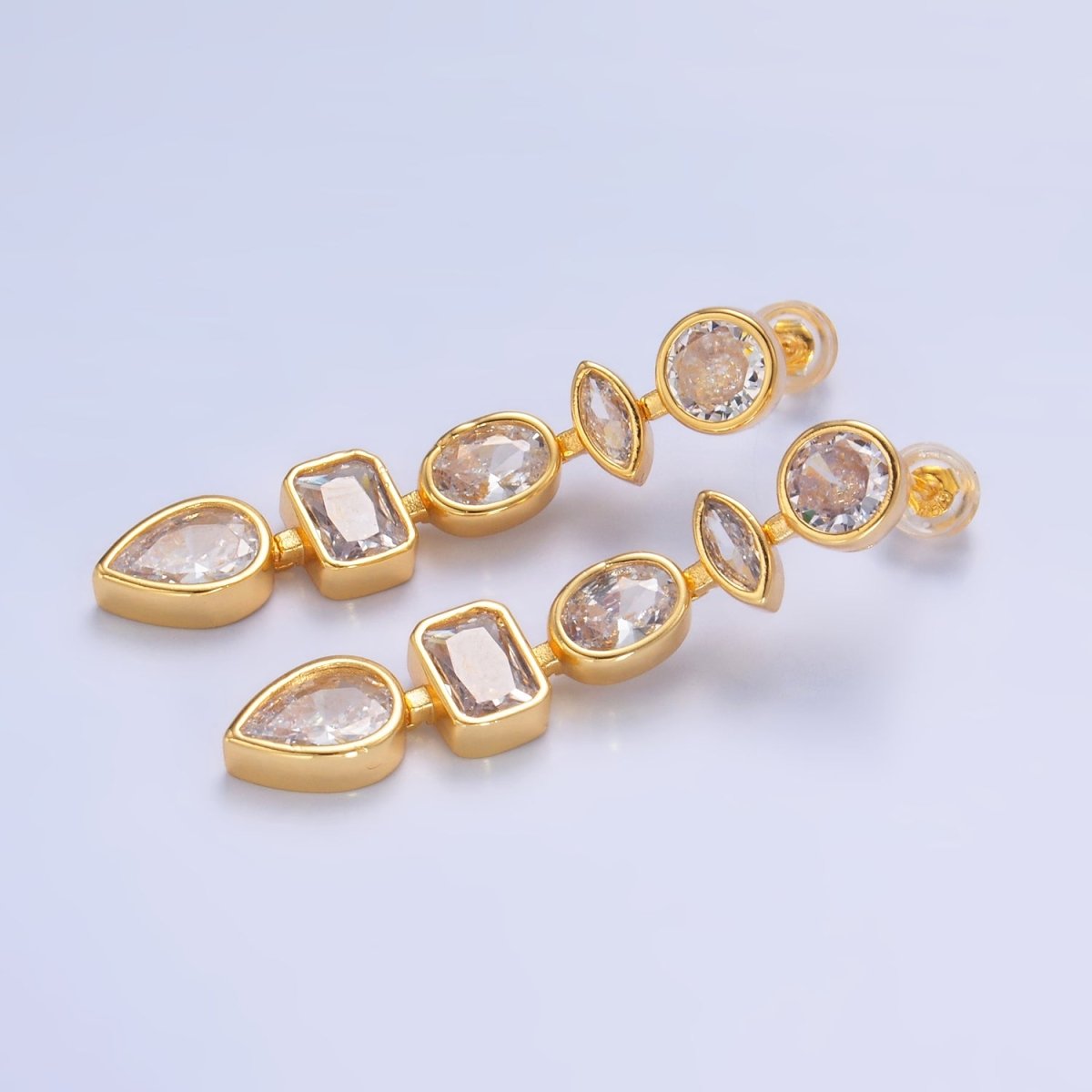 24K Gold Filled Clear CZ Geometric Drop Stud Earrings | AI496 - DLUXCA