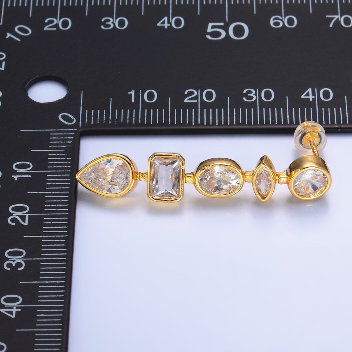 24K Gold Filled Clear CZ Geometric Drop Stud Earrings | AI496 - DLUXCA