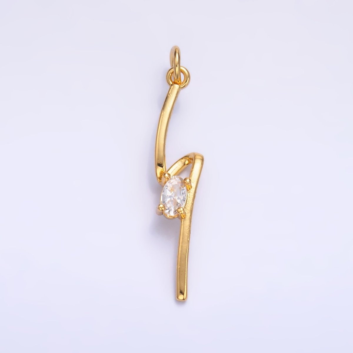24K Gold Filled Clear CZ Geometric Lightning Bolt Charm in Gold & Silver | W814