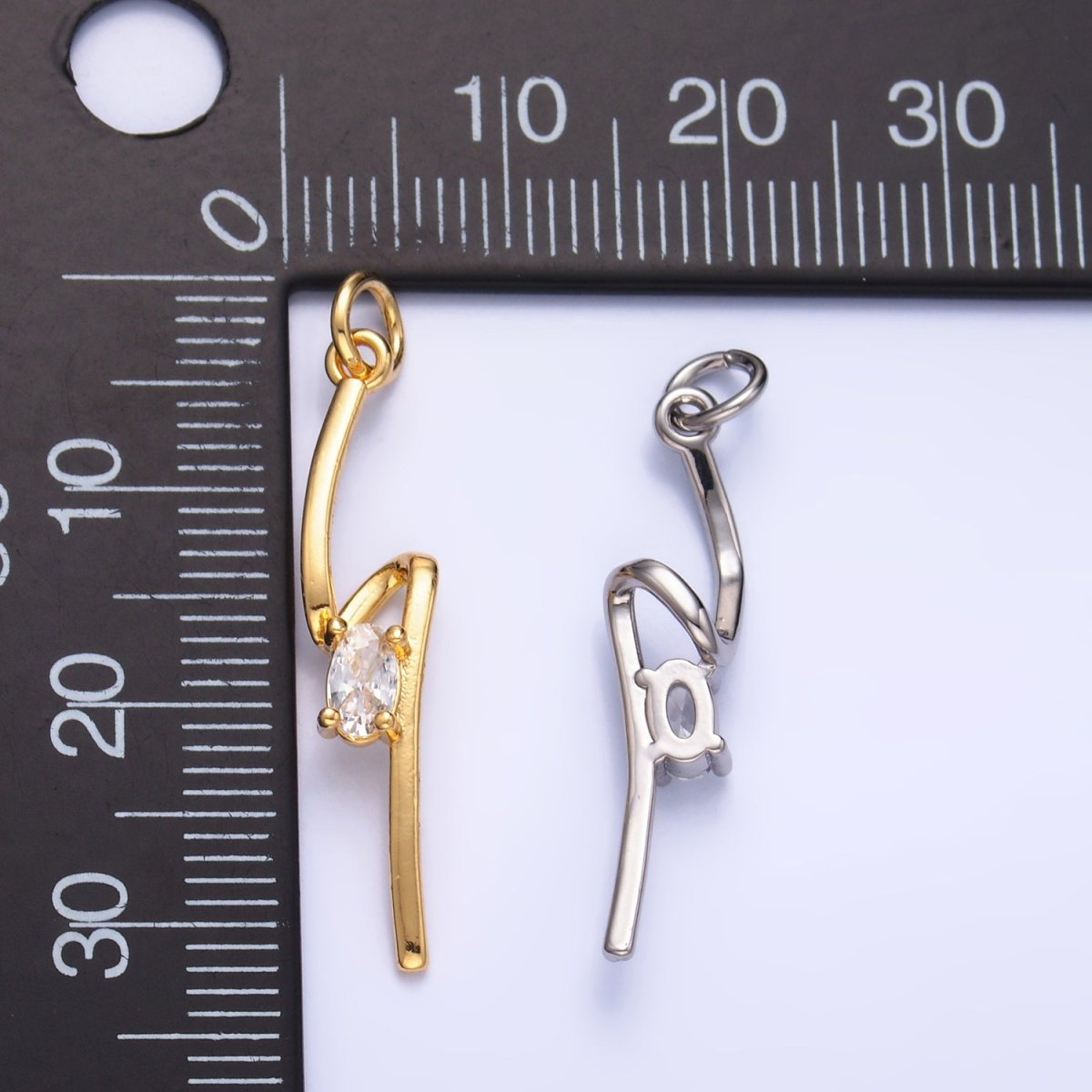 24K Gold Filled Clear CZ Geometric Lightning Bolt Charm in Gold & Silver | W814