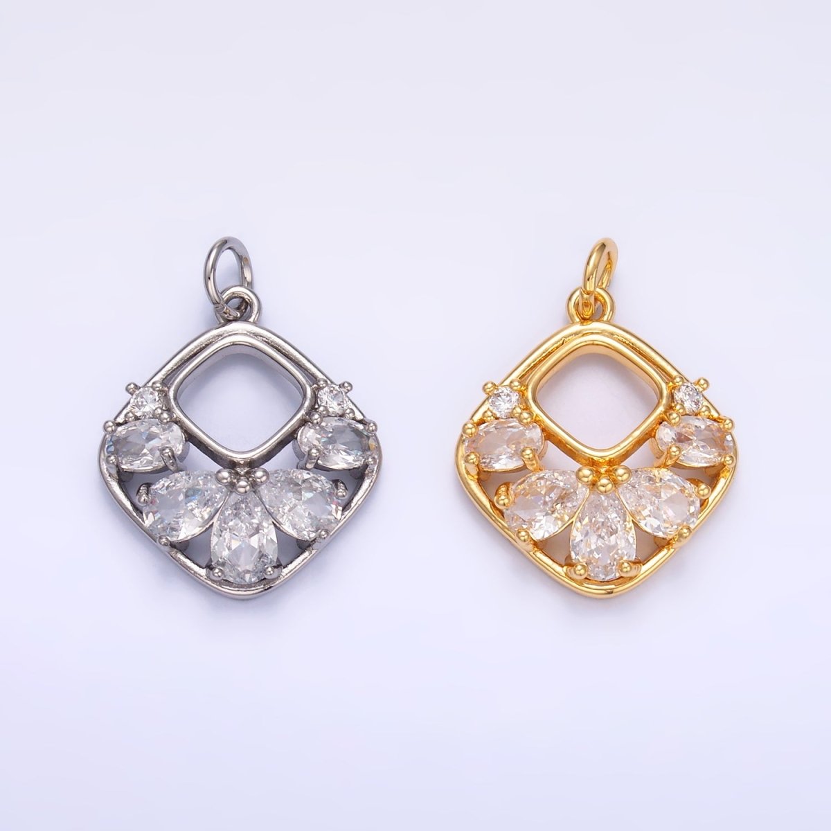 24K Gold Filled Clear CZ Geometric Open Rhombus Charm in Gold & Silver | W409