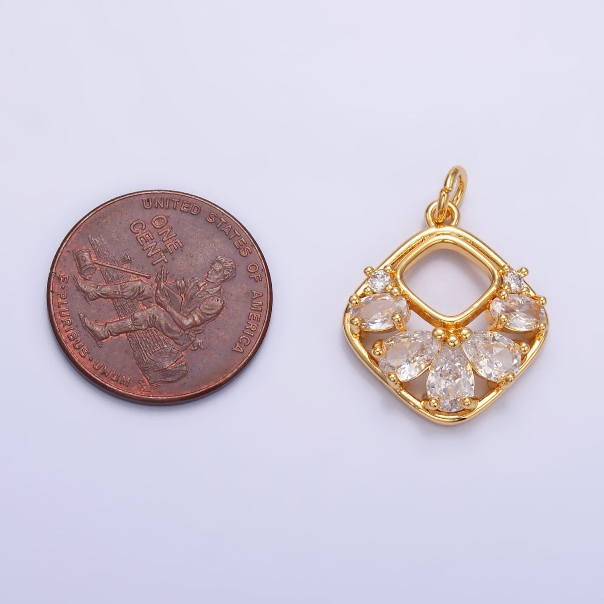 24K Gold Filled Clear CZ Geometric Open Rhombus Charm in Gold & Silver | W409