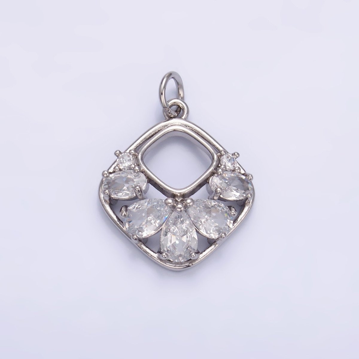 24K Gold Filled Clear CZ Geometric Open Rhombus Charm in Gold & Silver | W409