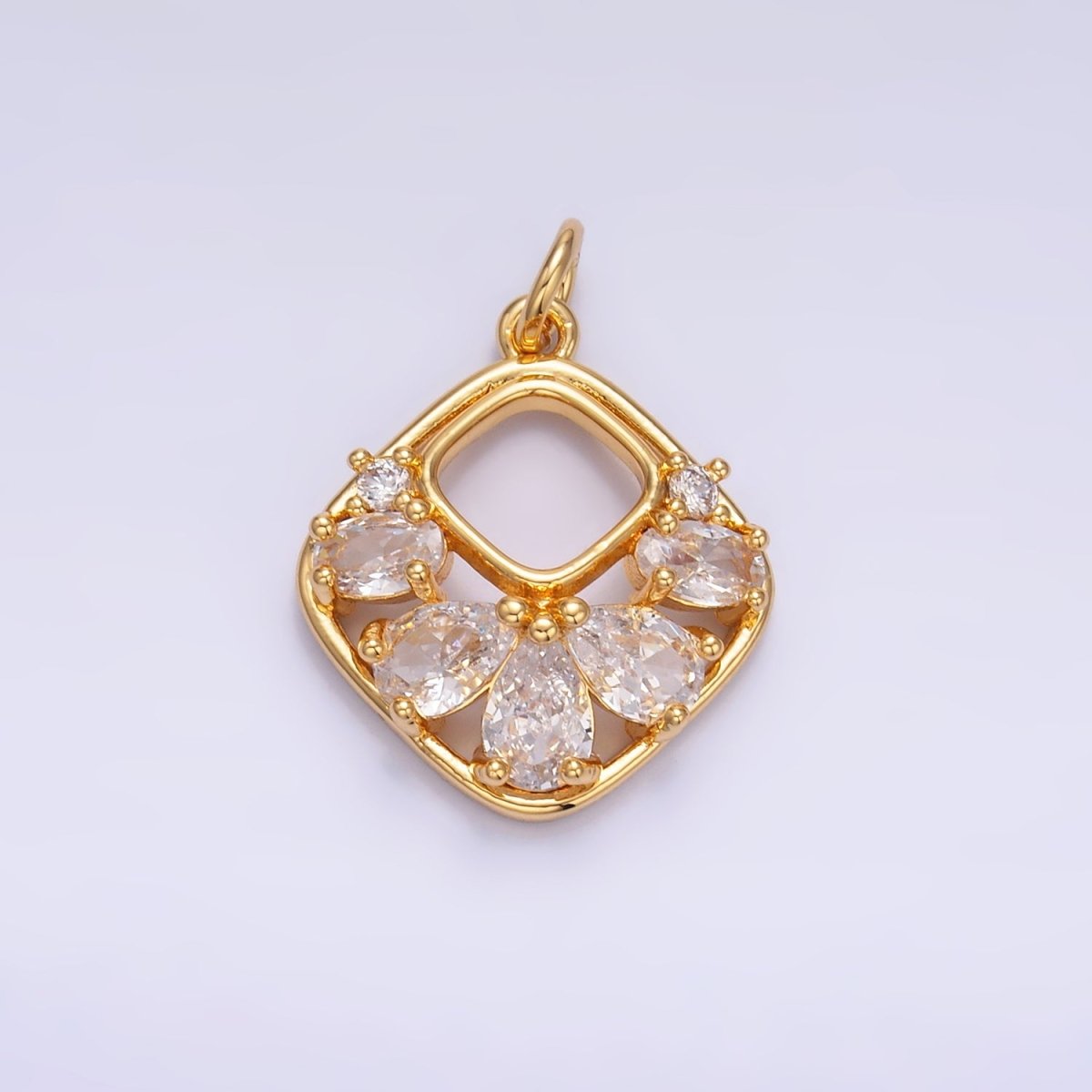 24K Gold Filled Clear CZ Geometric Open Rhombus Charm in Gold & Silver | W409